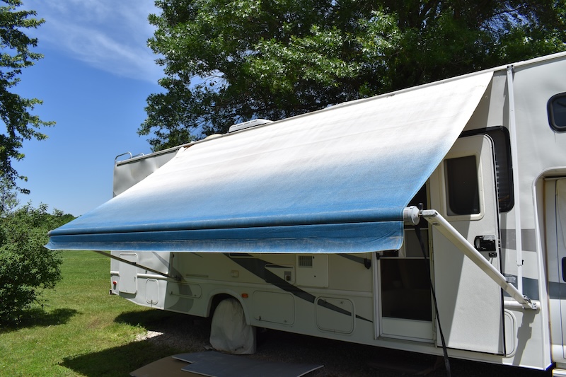 Awning on a camping trailer