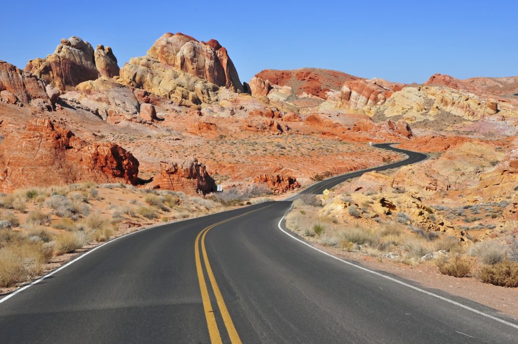 Driving in the Red Rock Landscape, Southwest USA